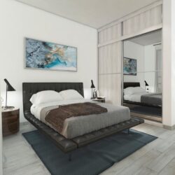Recámara con piso de porcelanato y closet