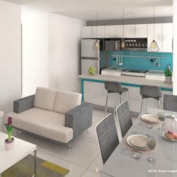 Sala Comedor Cocina con pisos de porcelanato